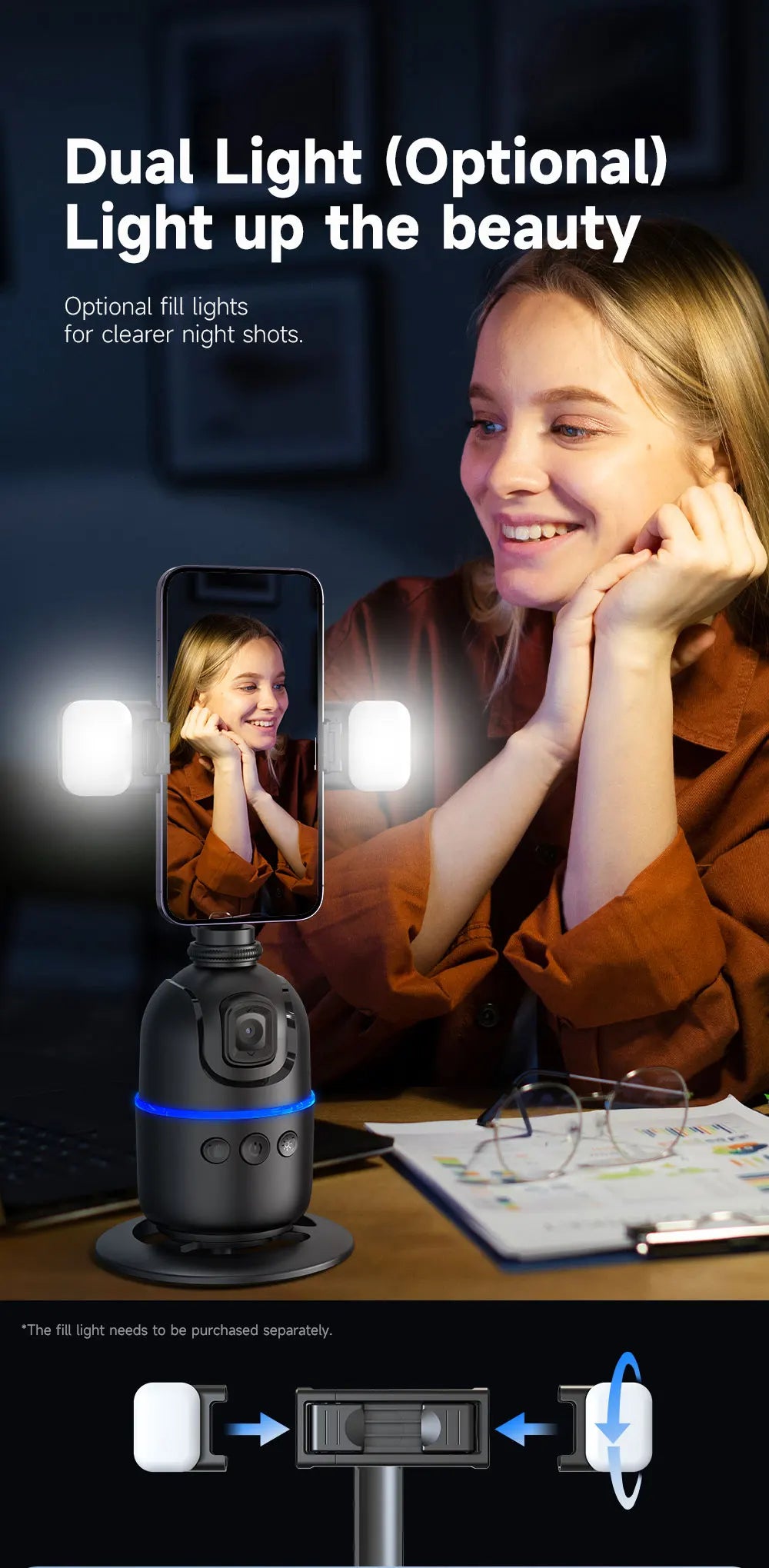 P03 Stabilizer 360°Auto Smart Face Tracking AI Gimbal Desktop Cell Phone Holder Tripod For Camera Smartphone Video Vlog Live